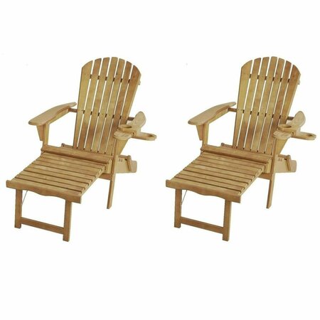 CONSERVATORIO 33 in. Oceanic Collection Adirondack Chaise Lounge Chair Foldable w/Cup, Natural Color-Set of 2 CO4243232